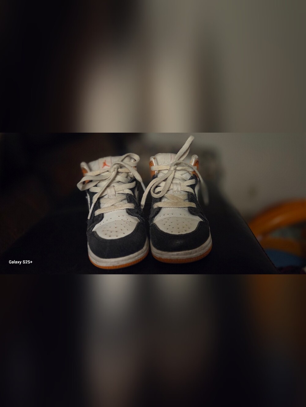 Jordan Kids' Mid-Top Sneakers in White, Black & Orange